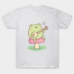 Cute Frog Playing Banjo On Toadstool T-Shirt